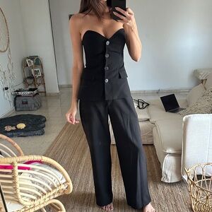 Olivaceous Black Button-Front pant and top set